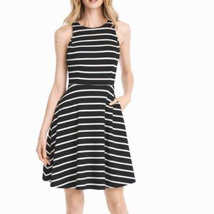 WHBM Sleeveless Ponte Stripe Fit-And-Flare Dress